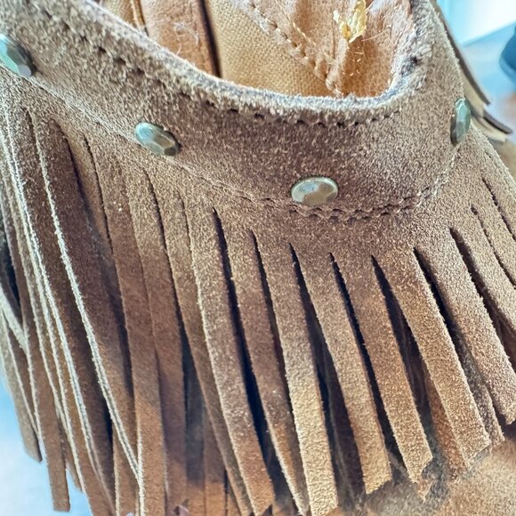 Minnetonka Beige Suede Fringe Ankle Boot - Picture 8 of 12